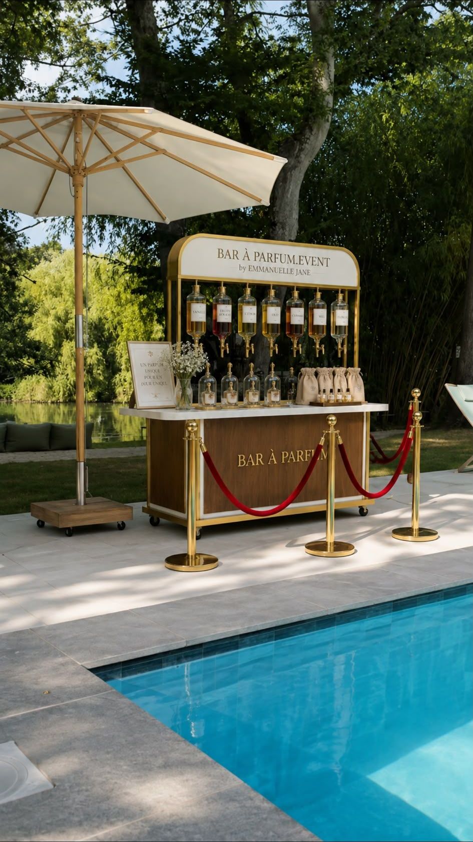 Le bar à parfum au bord d'une piscine